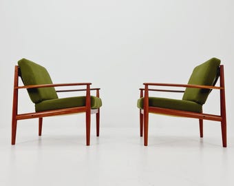 Set of 2 Mid-century Rare Danish teak lounge chair/ Easy chair by Grete Jalk For France &Son, 1960s