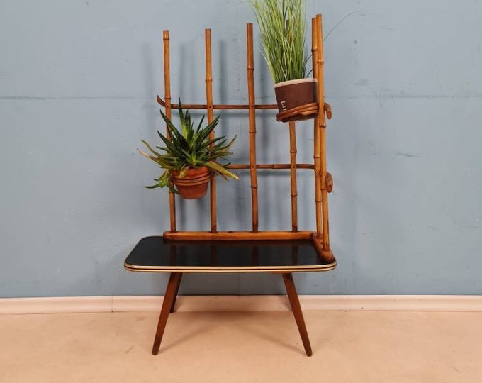 thumbnail image 2 of UNHO Bamboo Plant Stand With Drawer & Shelf - Vintage Nightstand End Table 2 of 5