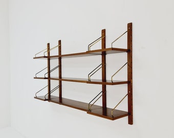 Midcentury Danish walnut Wall-Mounted Shelving Unit, by Royal for  Poul Cadovius, 1960s