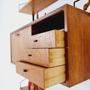 Mid century Danish Teak single Wall Unit with bar cabinet & Showcase by Poul Cadovius for Royal Denmark, 1960s image 6