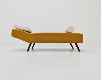 Mid Century daybed sofa in teak and Teddy fabric Germany, 1960s