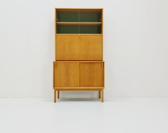 Swedish vintage cabinet with book case and bar oak by Fridhagen for Bodafors, 1960s