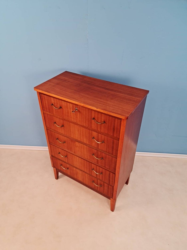 Midcentury danish design chest of drawers / drawer dresser /5 drawers cabinet from the sixties 1960s vintage mahaogany image 7