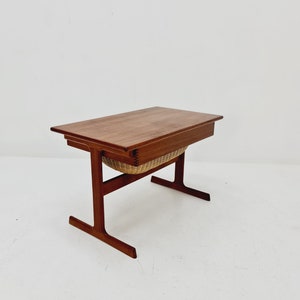 Vintage Danish teak and rattan sewing table/ side table cabinet by Kai Kristiansen for Vildbjerg, 1960s image 9