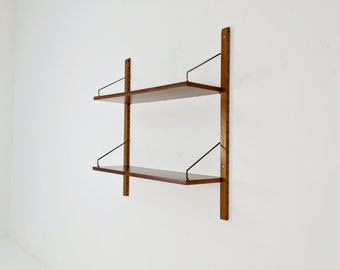 Midcentury Danish walnut Wall-Mounted Shelving Unit, by Royal for  Poul Cadovius, 1960s