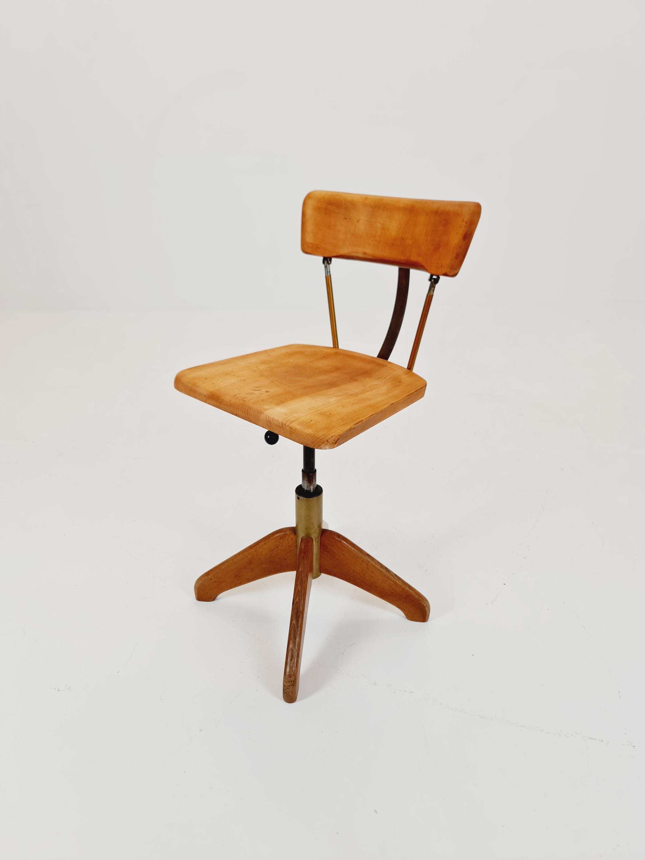 無垢材のバウハウス回転オフィスチェア Stoll Giroflex 作、1950 年代