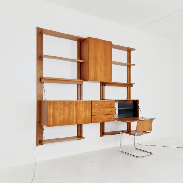 Mid century modular teak wall shelving unit by Preil Form, Germany, 1960s