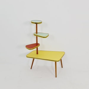 1950s German Plant Stand, Colorful Vintage Mid-Century Minimalist Indoor Plant Stand Side Table Retro flower table