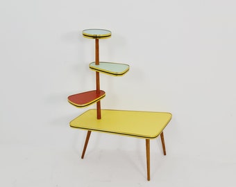 1950s German Plant Stand, Colorful Vintage Mid-Century Minimalist Indoor Plant Stand Side Table Retro flower table