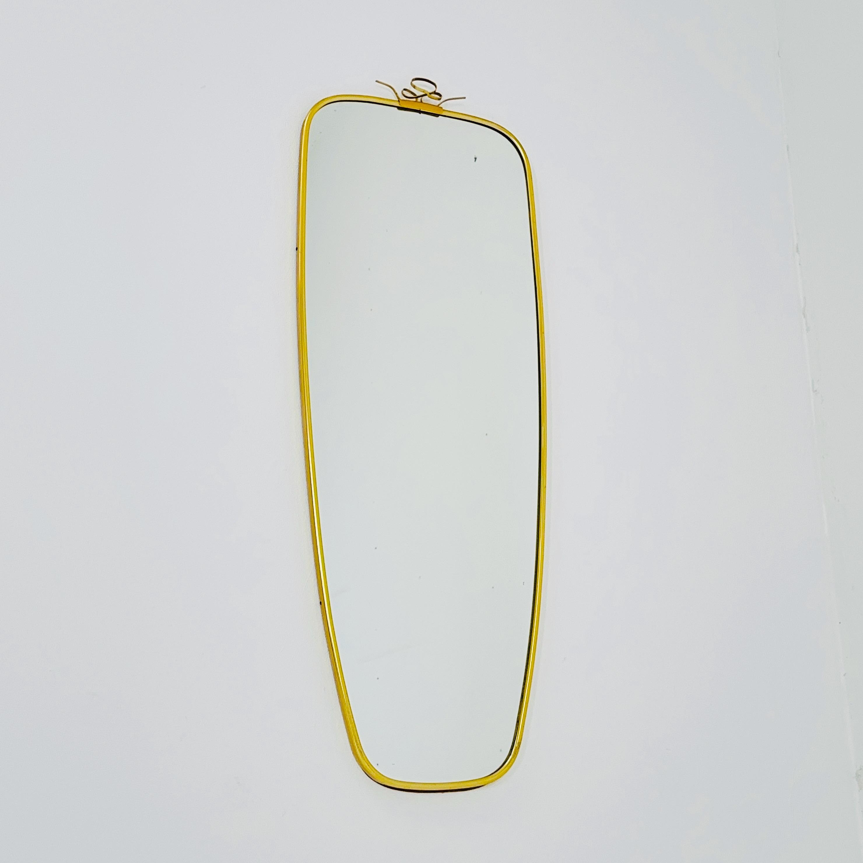 Mid Century Asymmetric German Brass Kidney Wall Mirror 1960s