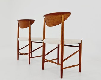 Vintage Mid Century teak +Teddy farbic dining chairs By Peter Hvidt & Orla Molgaard-Nielsen, 1960s, Set of 2