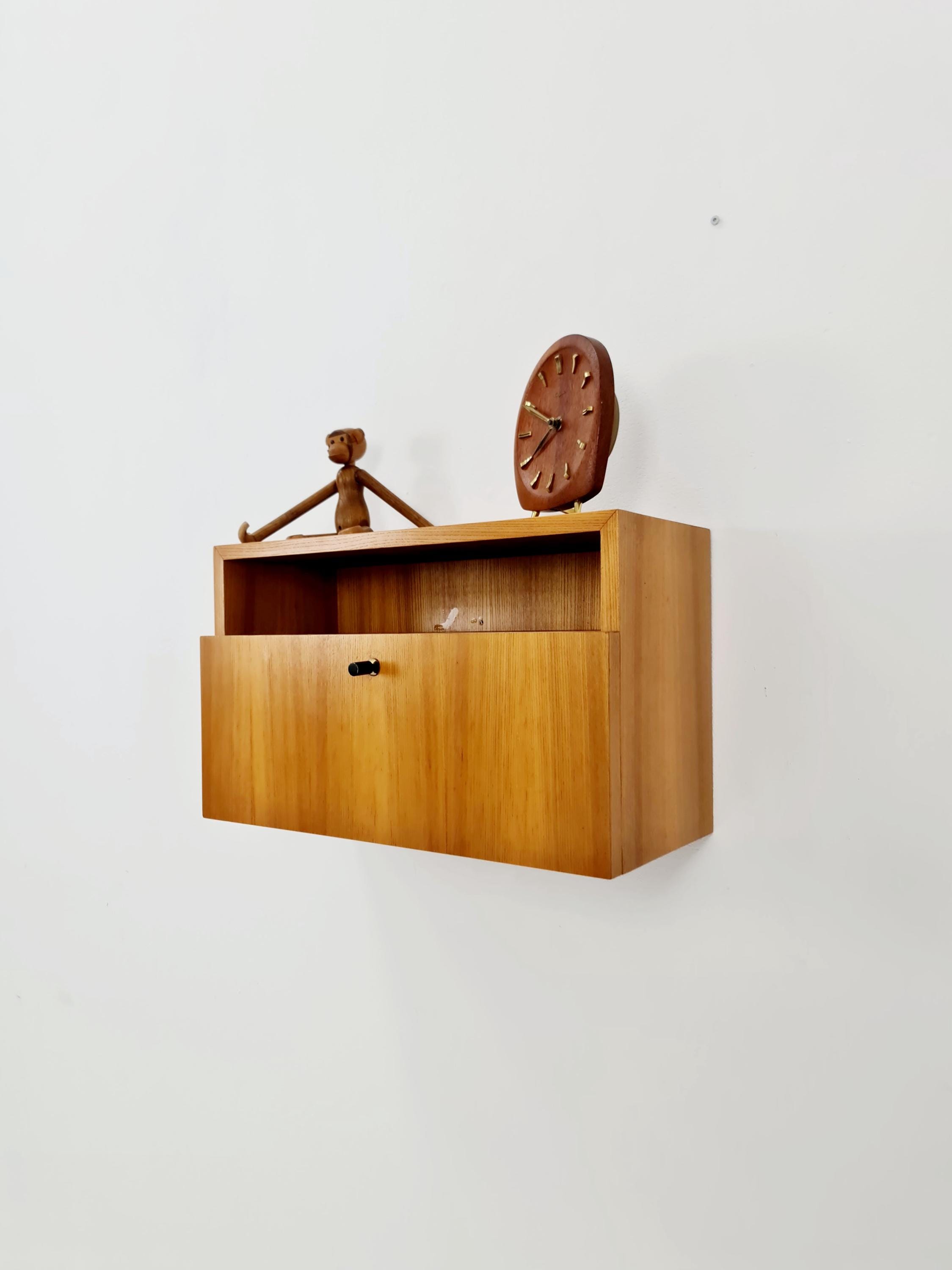 Table De Chevet/Table Nuit Flottante/Suspendue En Frêne À Cordes Scandinaves, Années 1960