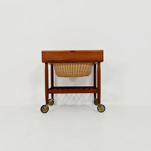 Vintage Danish teak and rattan sewing table/side table cabinet By Ejvid A.johansson for Uitze, 1960s image 2