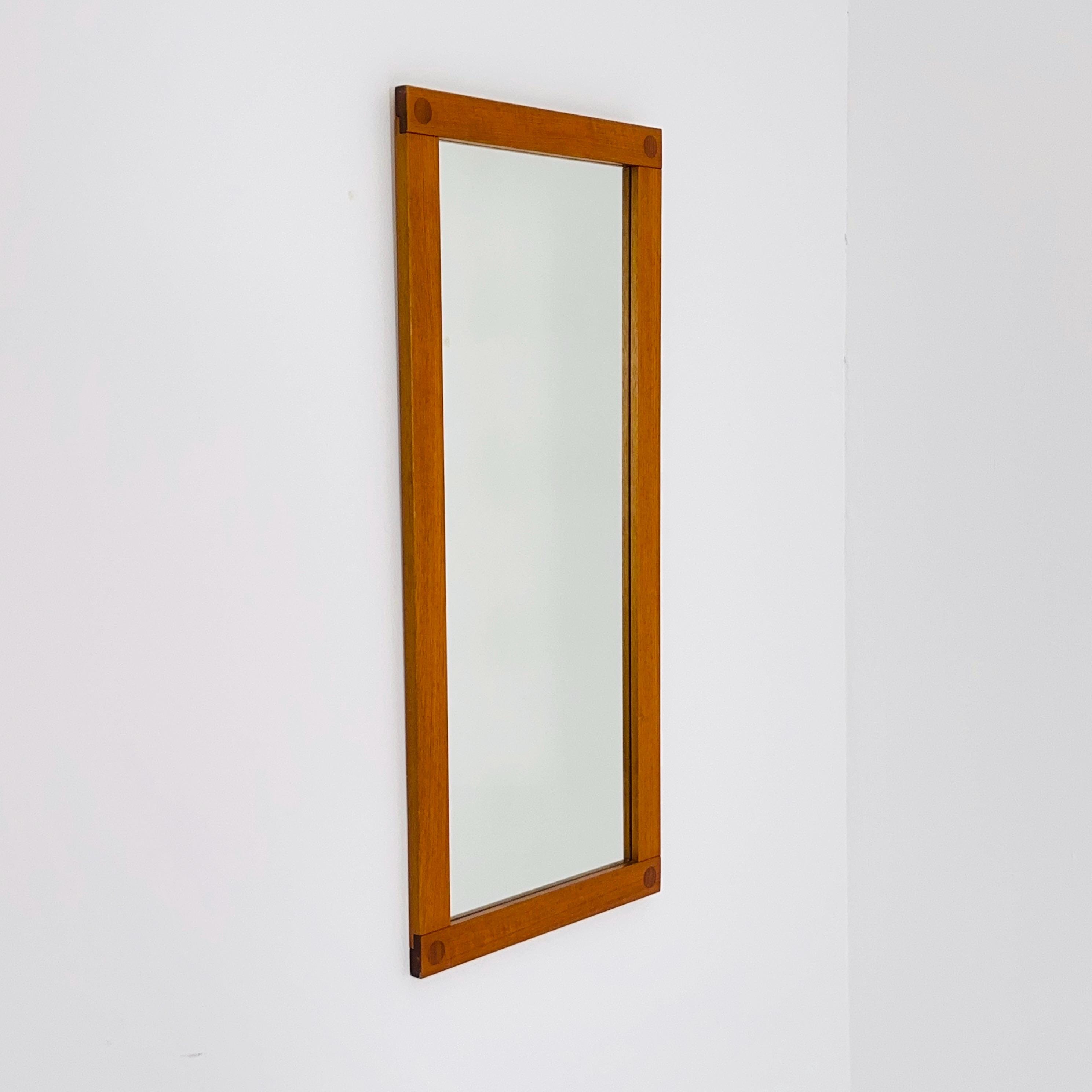 Big Teak Swedish Mid-century Modern Wall-mounted Mirror, 1960s