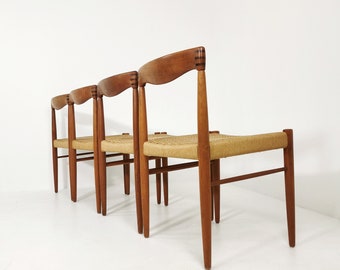 Danish teak & danish cord dining chairs by H. W. Klein for Bramin, 1960s, set of 4