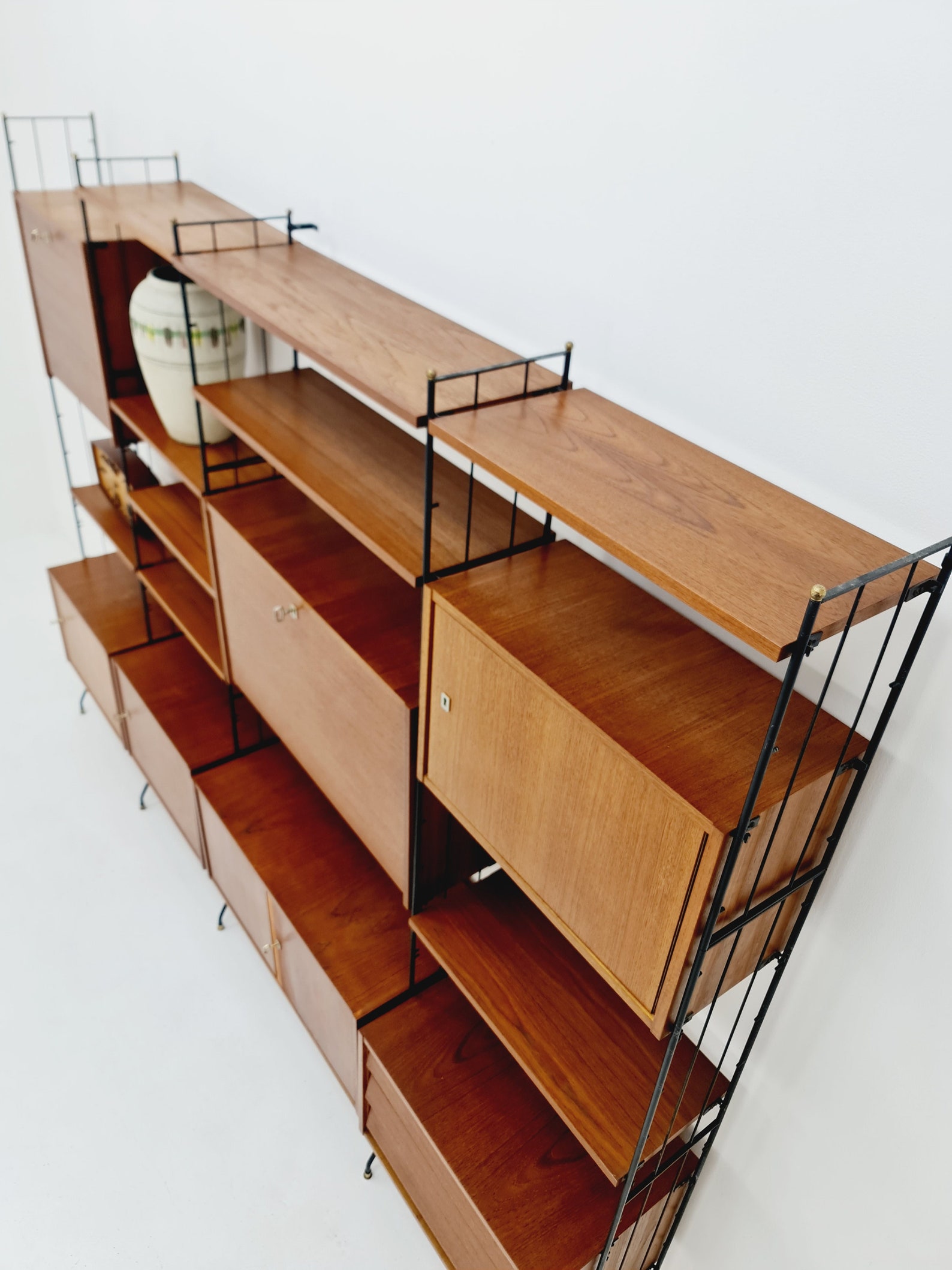 Freestanding String Shelf-system Unit Bookcase Teak & Metal by ...