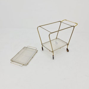 Vintage German mid century trolley bar cart in Brass & metal, with Tray 1950s