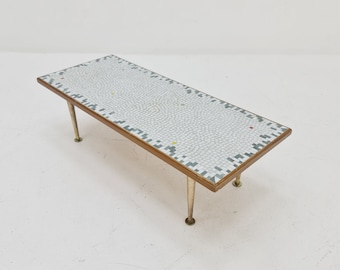 Unique mosaic & solid brass side table by Berthold Muller, 1950s