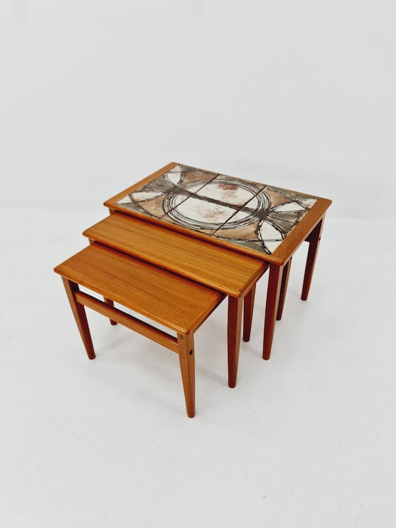 Midcentury Danish Teak + Ceramic by OX Art Nesting Tables