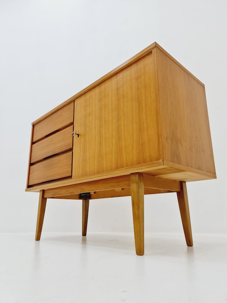 German Mid century Walnut wood chest of drawe, sideboard by FLB Möbel Fabrik , 1950s image 9