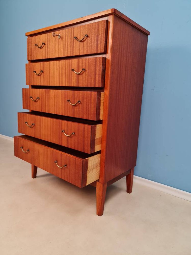 Midcentury danish design chest of drawers / drawer dresser /5 drawers cabinet from the sixties 1960s vintage mahaogany image 6