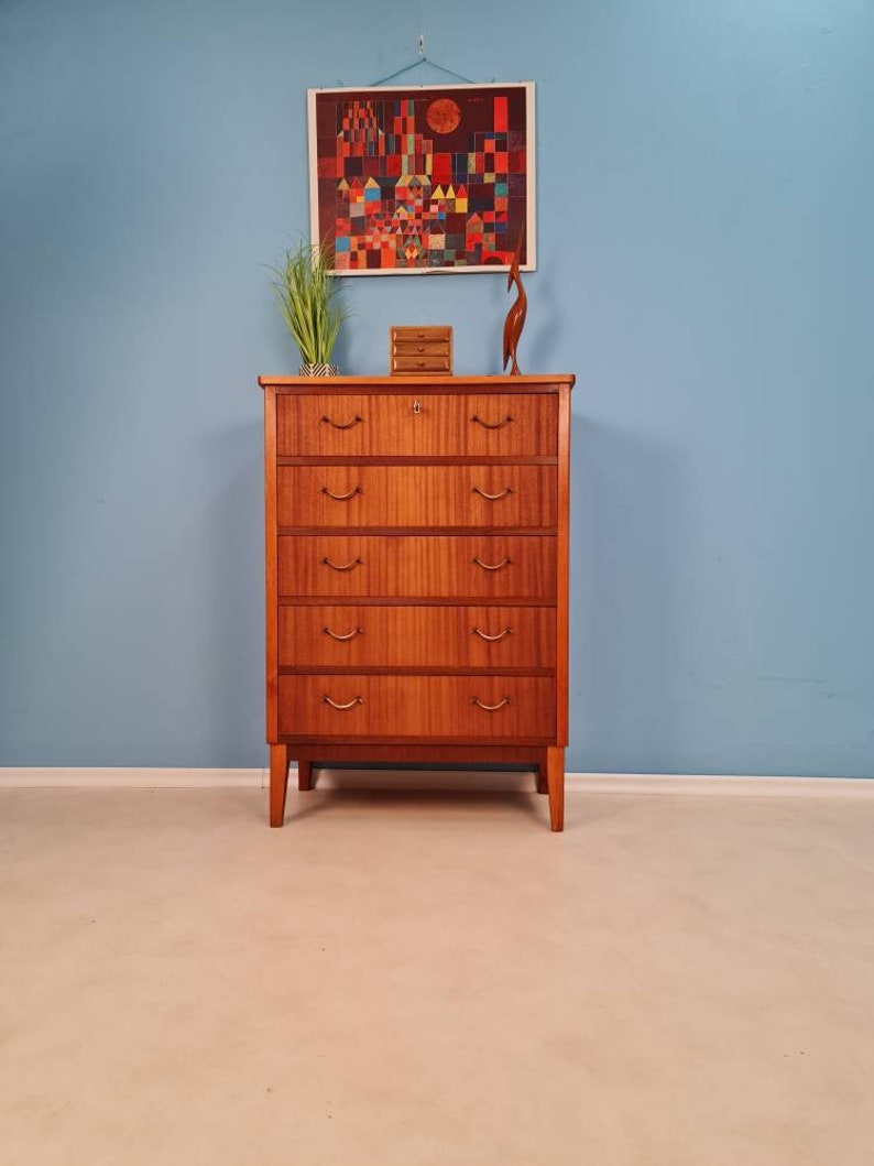 Midcentury danish design chest of drawers / drawer dresser /5 drawers cabinet from the sixties 1960s vintage mahaogany image 1