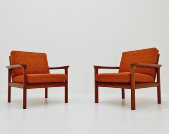 Mid century teak easy lounge chairs by Sven Ellekaer for comfort, set of 2, 1960s