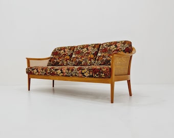 Midcentury rattan & fabric sofa by Wilhelm Knoll, Germany, 1950s