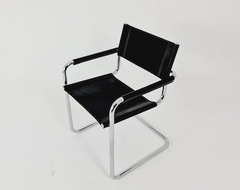 1 of 2 Black Model MG5 Centro Studi Desk Chair by Mart Stam & Marcel Breuer for Fasem Italy 1980s