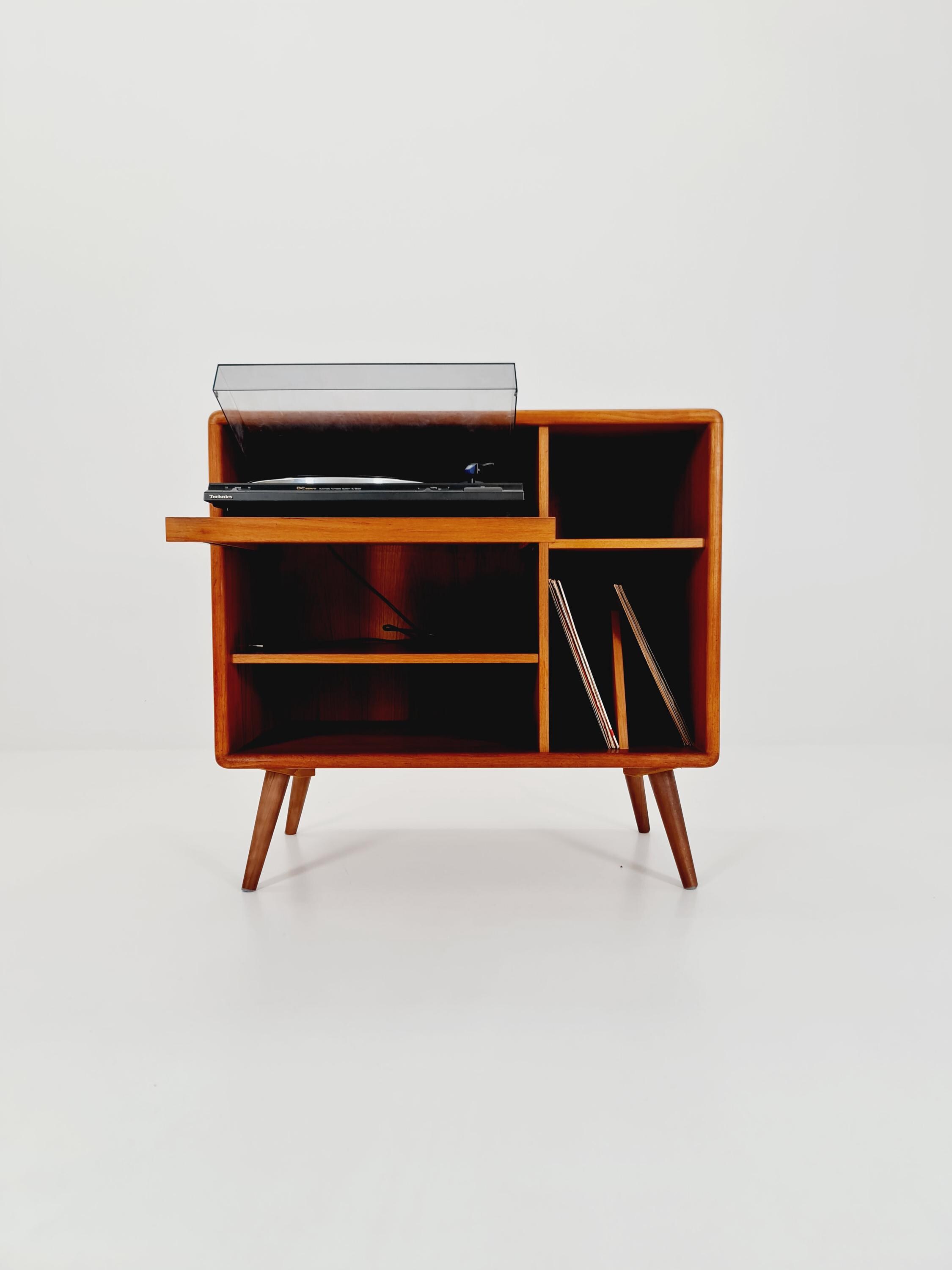 Mid Century Solid Danish Teak Hallway Cabinet, Record Cabinet by