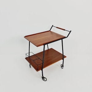 Vintage German mid century trolley bar cart in teak & metal, 1960s