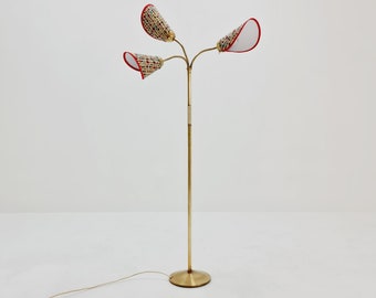 German Modern three flex arms brass floor lamp, bag lamp, 1950s