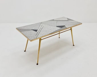 Unique mosaic & solid brass coffee table by Berthold Muller, 1950s