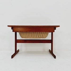 Vintage Danish teak and rattan sewing table/ side table cabinet by Kai Kristiansen for Vildbjerg, 1960s image 8