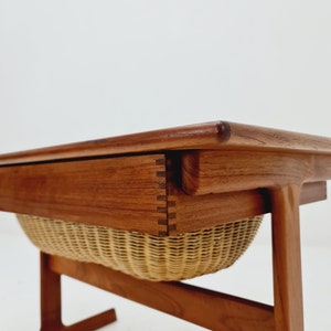 Vintage Danish teak and rattan sewing table/ side table cabinet by Kai Kristiansen for Vildbjerg, 1960s image 4