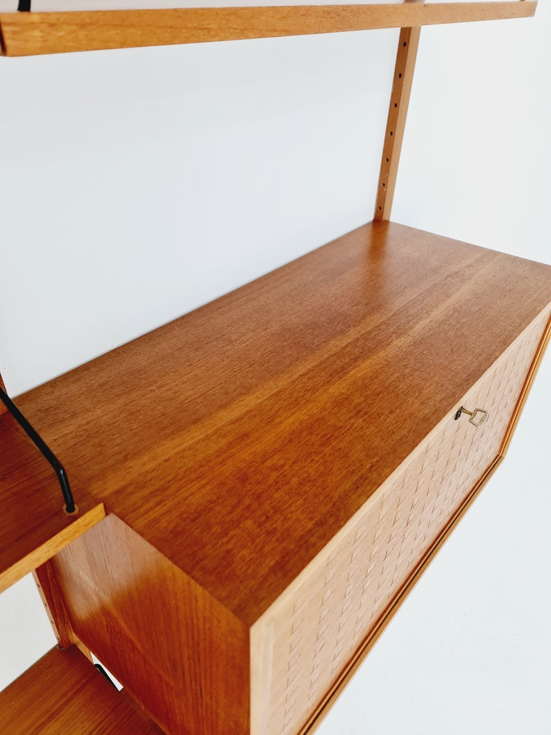 Mid century Danish Teak Wall Unit with bar cabinet & Desk by Poul Cadovius for Royal, Denmark, 1960s image 10