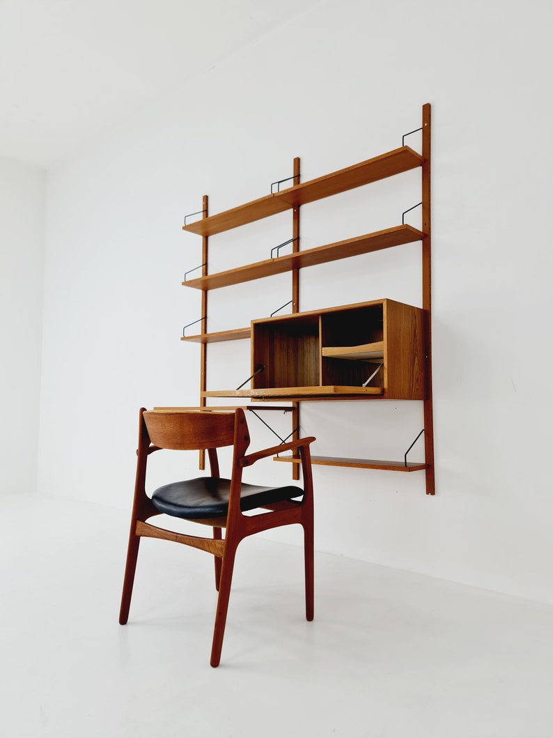 Mid century Danish Teak Wall Unit with bar cabinet & Desk by Poul Cadovius for Royal, Denmark, 1960s image 2