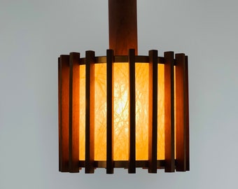 1 of 2 mid-century ceiling lamps made of teak wood and copper, 1960s, Denmark