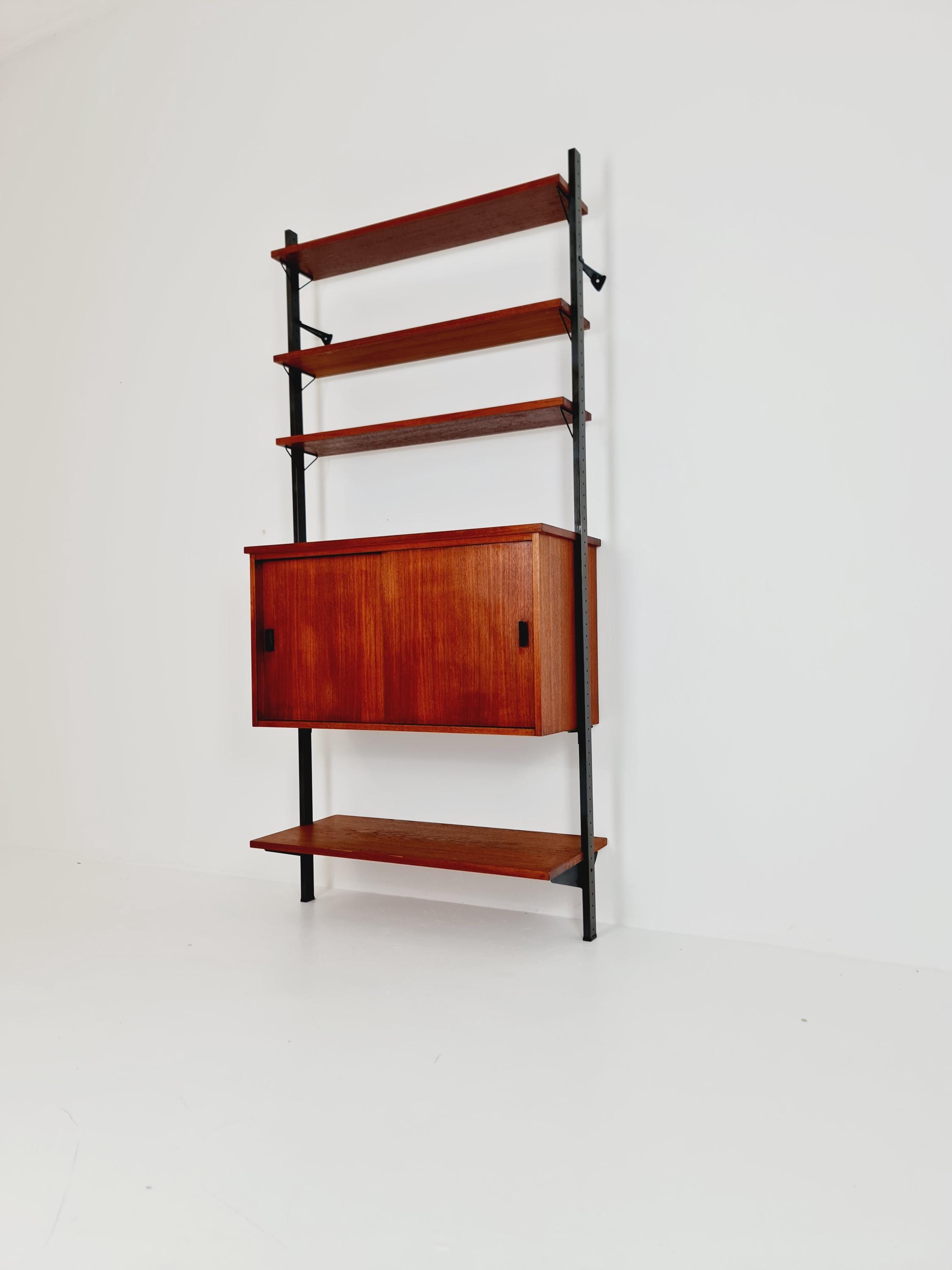 Mid Century String Shelf System Teak & Metal by Olof Pira Sweden