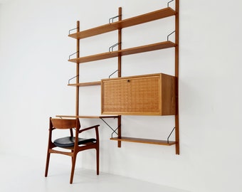 Mid century Danish Teak Wall Unit with bar cabinet & Desk by Poul Cadovius for Royal, Denmark, 1960s