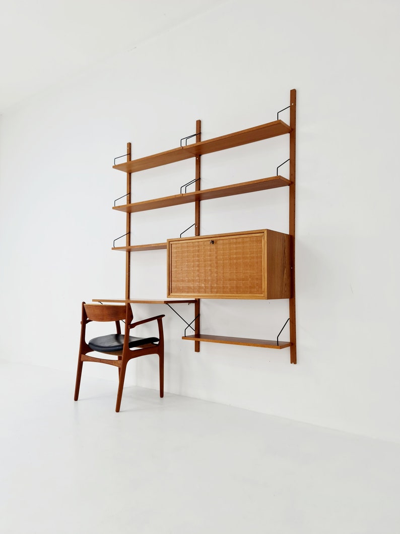 Mid century Danish Teak Wall Unit with bar cabinet & Desk by Poul Cadovius for Royal, Denmark, 1960s image 1
