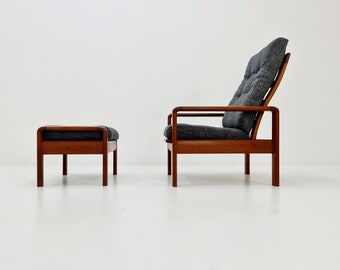 Mid Century Solid teak lounge chair/ Easy chair by Sven Ellekaer for comfort with Ottoman, 1960s