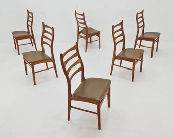 Danish teak with leather seats dining chairs by Viborg stolfabrik 1960s, set of 6