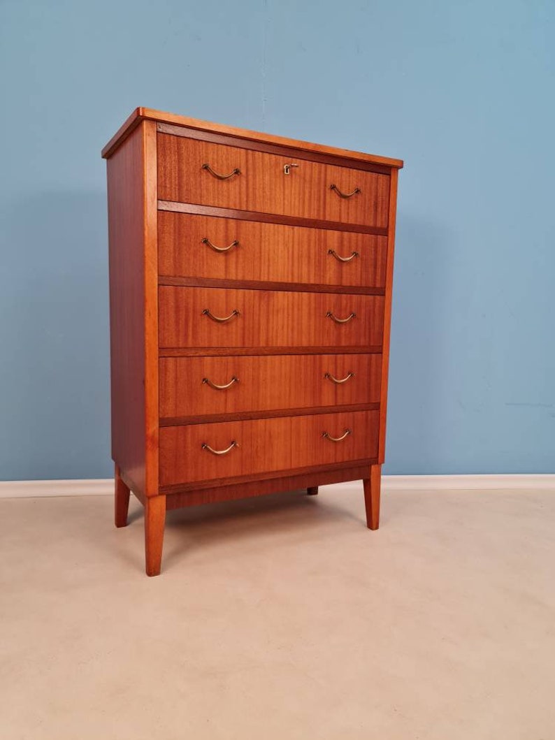 Midcentury danish design chest of drawers / drawer dresser /5 drawers cabinet from the sixties 1960s vintage mahaogany image 5