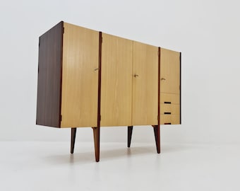 Midcentury German vintage Ash & walnut Highboard, By InterLübke 1960s