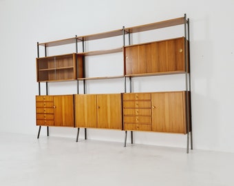 Mid century String shelf-system, bookcase  walnut by Werk II Germany, 1950s