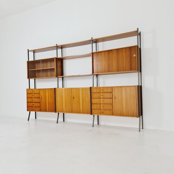 Mid century String shelf-system, bookcase  walnut by Werk II Germany, 1950s