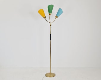 German Modern three flex arms brass floor lamp, 1950s