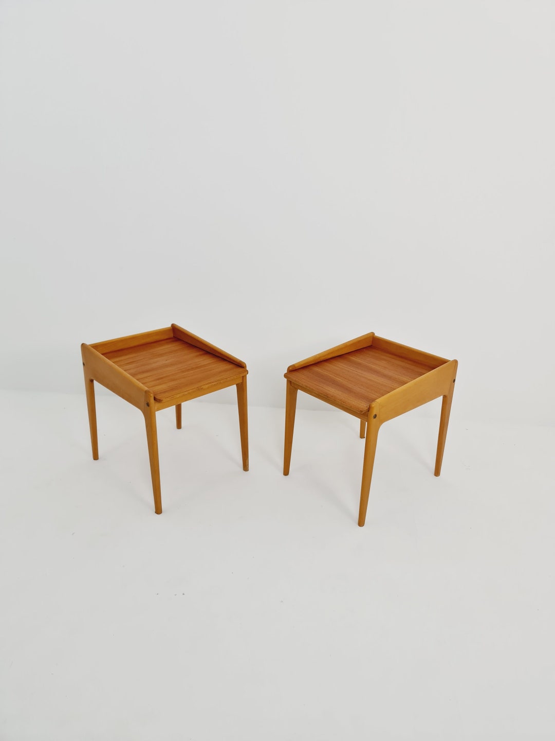Mid Century Danish Teak & Oak Side Tables/ Bedside Tables/ Nightstands