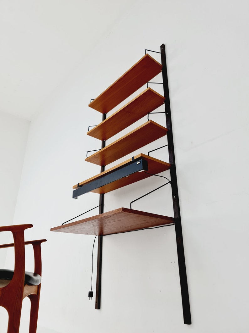 Midcentury Danish Teak Shelving Unit With Desk & light, by Poul Cadovius, 1960s image 5